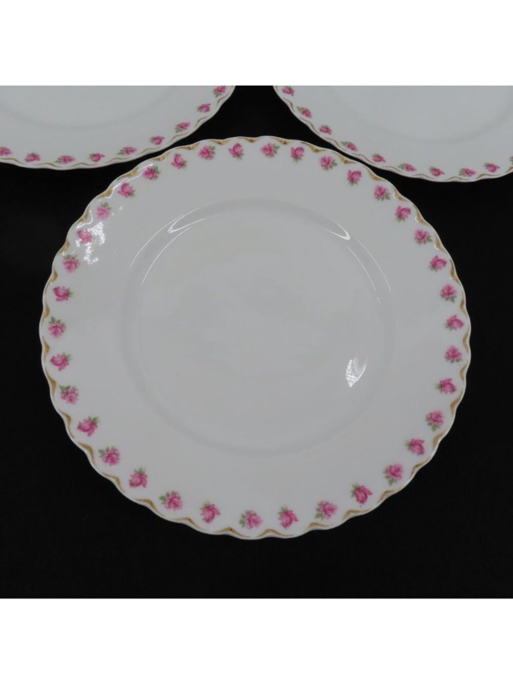 VTG Haviland Set of 3 Plates 9.5in Pink Rose Flower Gold Scallop Limoges France - Picture 5 of 9